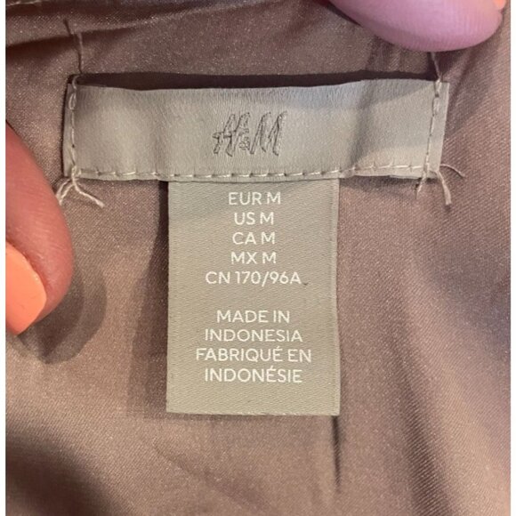 H&M Chiffon Drawstring Waist Dress Powder Beige M Knee-Length Short Wide Sleeves - Picture 9 of 14